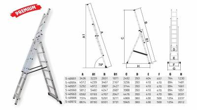 Drabina przemysłowa 150kg 3 elementy x 14 stopni ; 34,0 kg S-40572